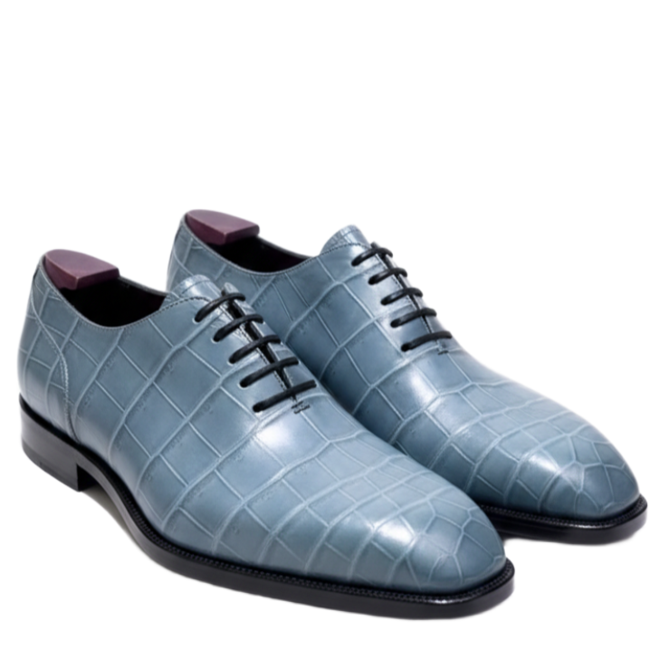 Blue Crocodile Pattern Leather Oxford Shoes for Men